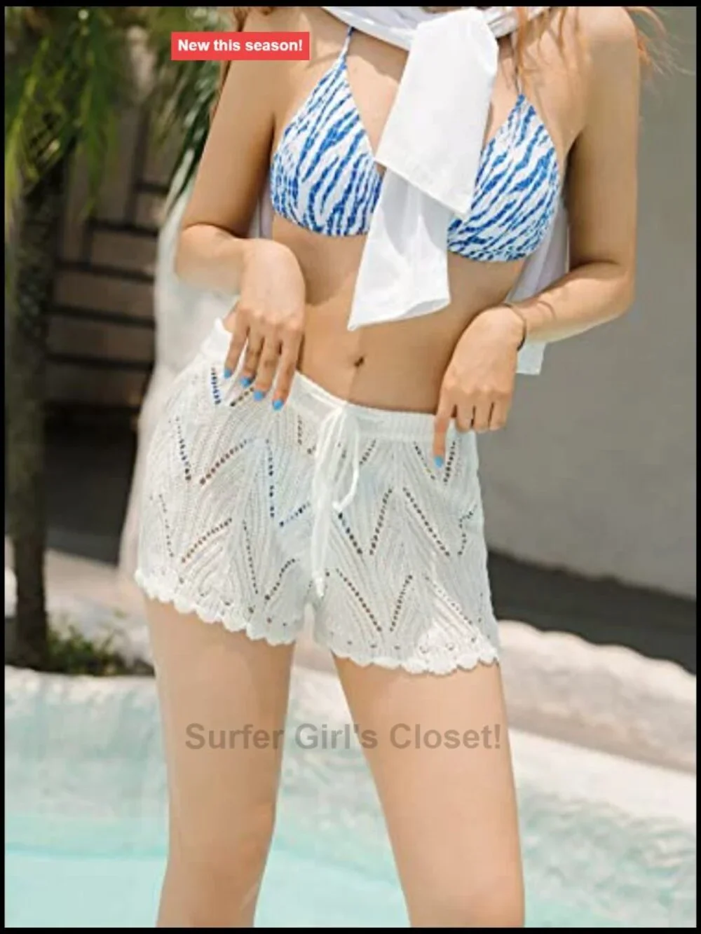 Crochet Hollow Out Drawstring Waist Cover Up Shorts